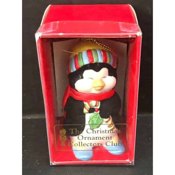 Vintage Hand-Painted Penguin Bell Christmas Ornament w Scarf Hat Porcelain Figur - Picture 2 of 12